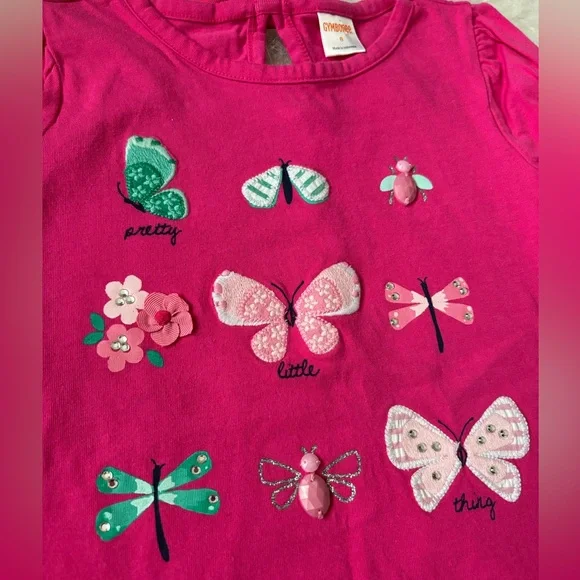 Gymboree Pink Tee with Butterfly and Dragonfly Jeweled Design - Picture 2 of 4